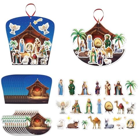 WhatSign Make a Nativity Scene Stickers - 24Pcs DIY Nativity Crafts for Kids Religious Craft Kits Christmas Tree Decor for Classroom Activities Holy Night Party Game Favor Jesus Birth Cover