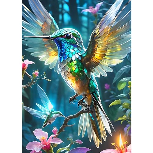 GDYEEH Hummingbird Diamond Art Painting Kits, 5D DIY Flowers Full Round Drill Sparkling Diamond Painting Picture,Fantasy Diamond Painting Art Craft Kits for Adults Beginners Home Wall Decor 30x40cm