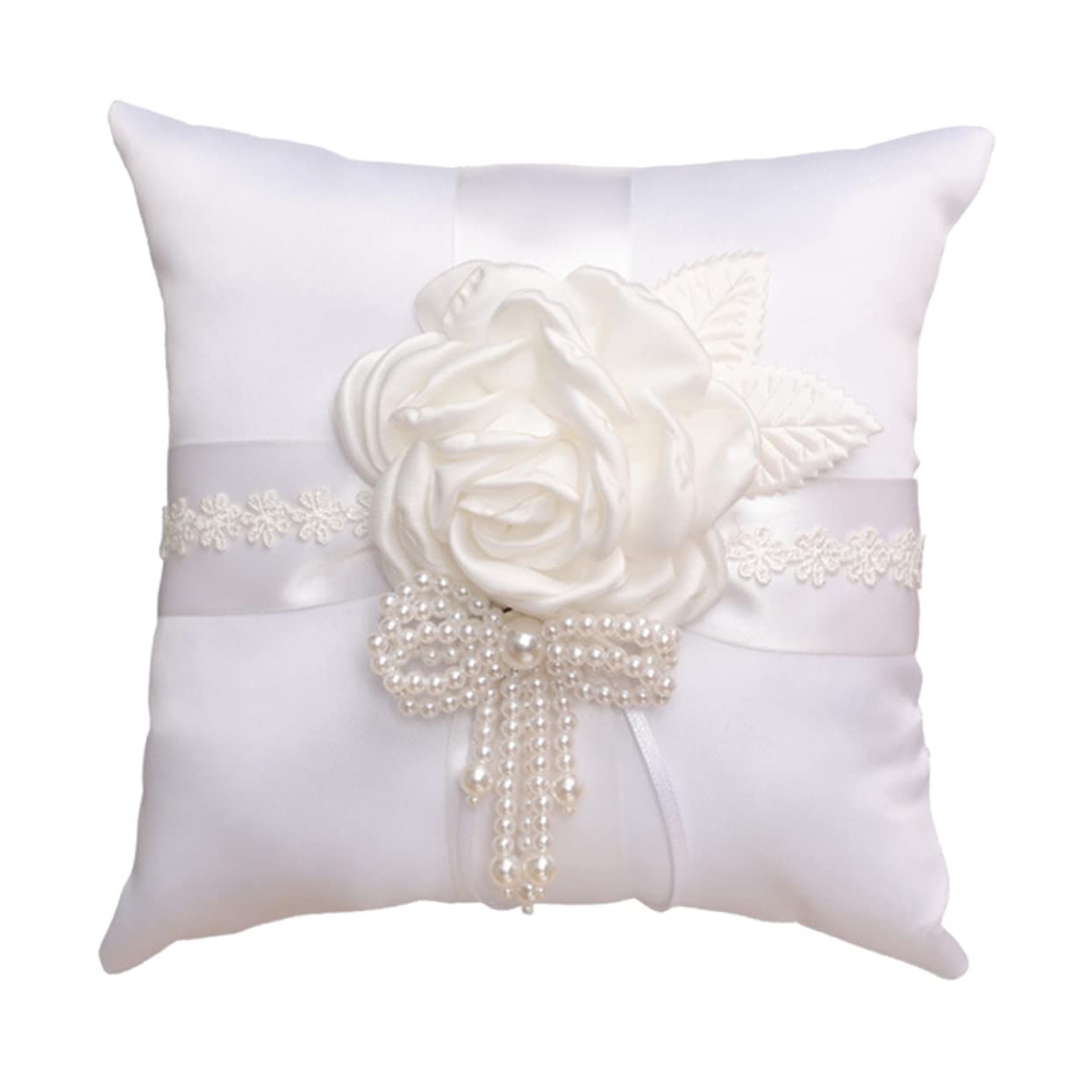 BRIGHTFUFU Wedding Ring Pillow Bridal Ring Cushion Floral Design White Wedding Decor for Wedding Party
