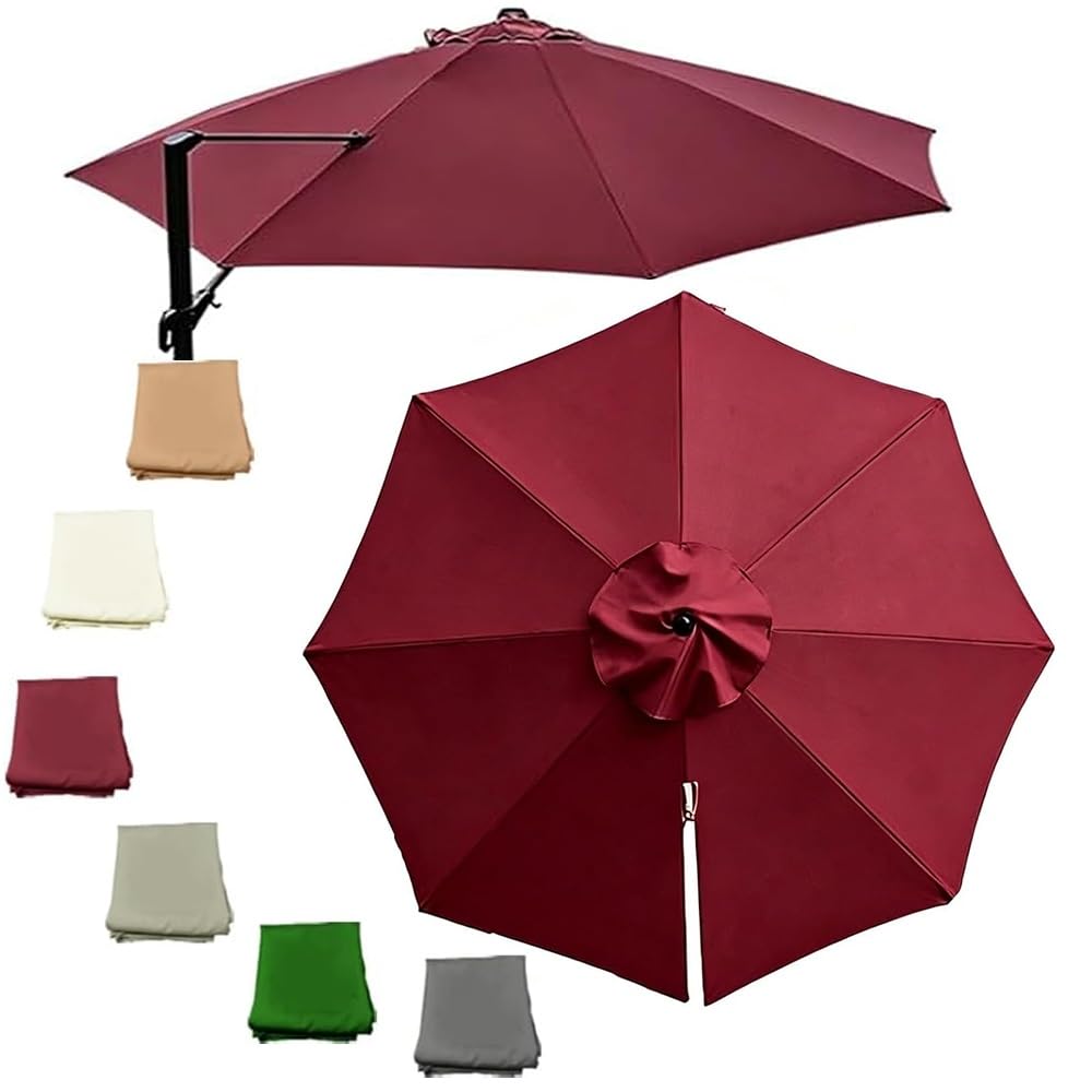 GJPXFR Cantilever Round Umbrella Replacement Canopy 10ft 11ft 11.5ft 8 Ribs Patio Offset Umbrella Canopy Replacement Cloth, Outdoor Parasol Top Cover Anti-UV(Red,350cm/11.5ft)