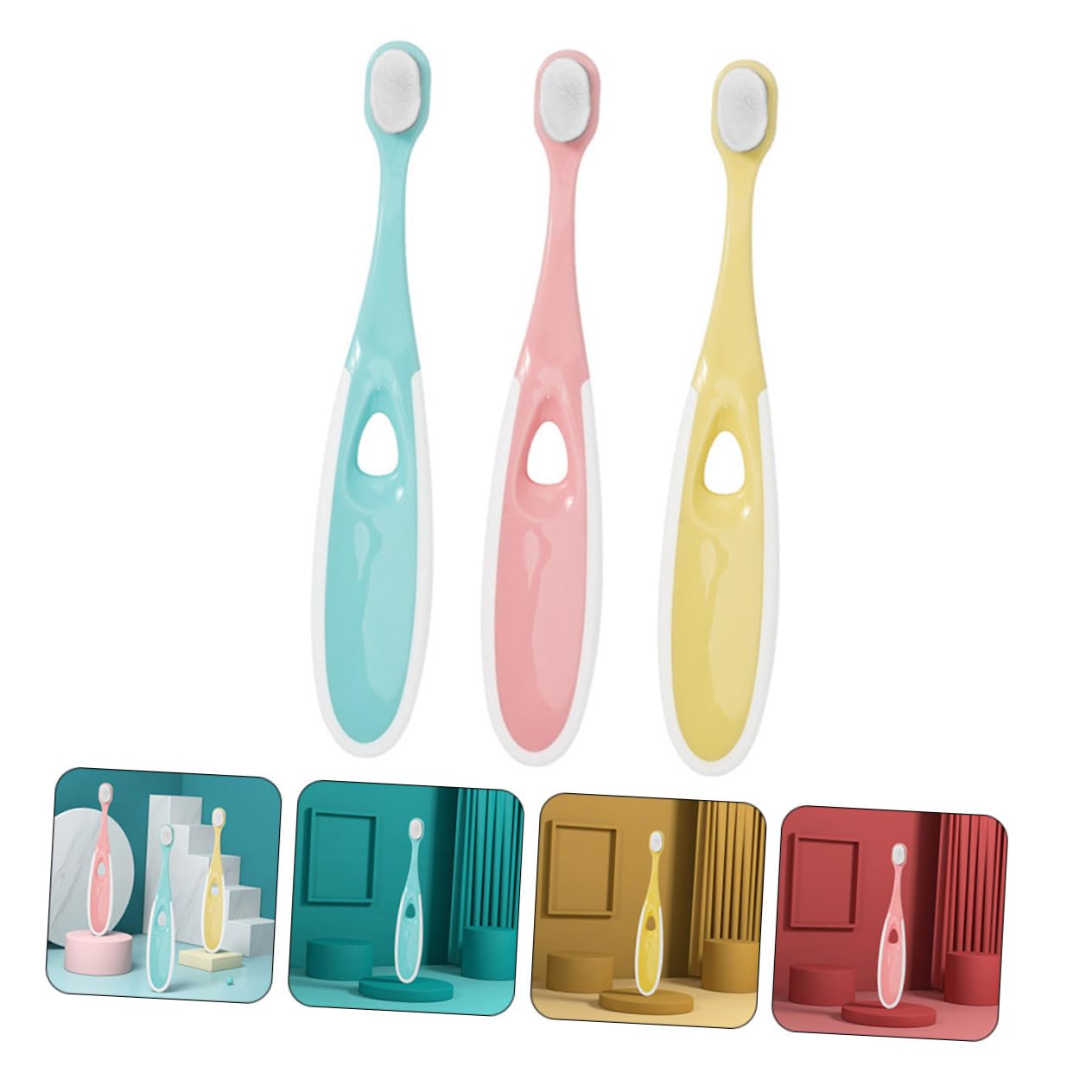 GOOHOCHY Boys and Girls Rechargeable Toothbrush 3pcs Set Soft Bristles Ergonomic Handle Baby Tooth Cleaning Brush Care for Toddlers Random