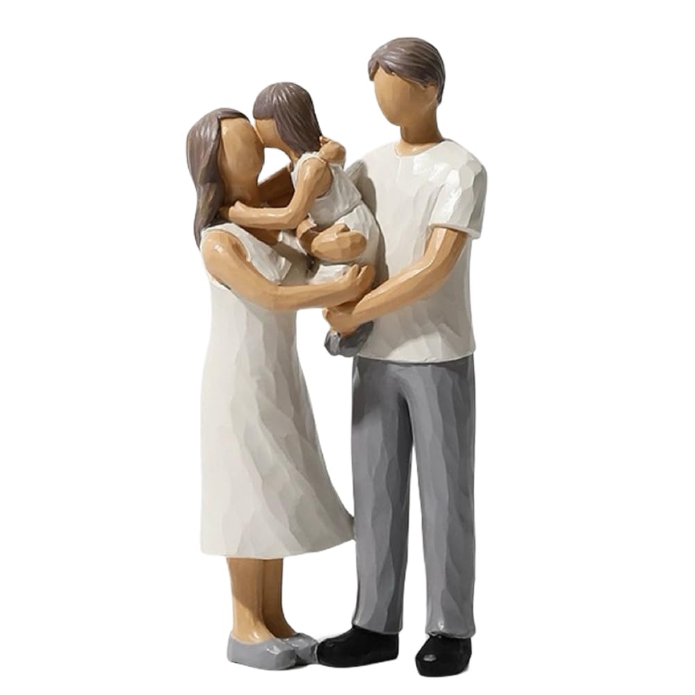 Waowumar Parents&Daughter Stand Family Of 3 Figurines - Resin Family Sculpture Parents And Daughter Statue - Gifts For Home Decoration - Birthday, Thanksgiving, Christmas