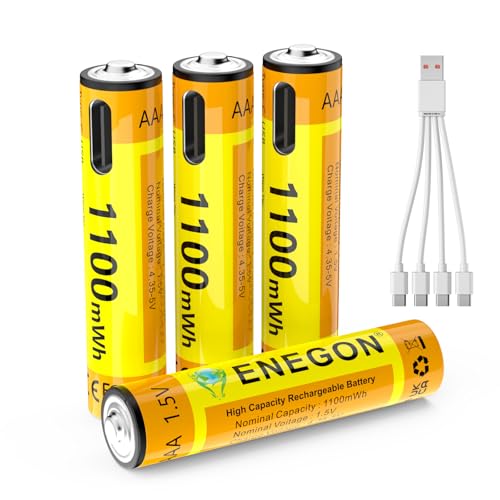 ENEGON USB-C Rechargeable AAA Batteries 1100mWh (4-Pack) - 1.5-2H Fast Charge 1.5V Stable Output for High-Drain Devices No Extra Charger Needed