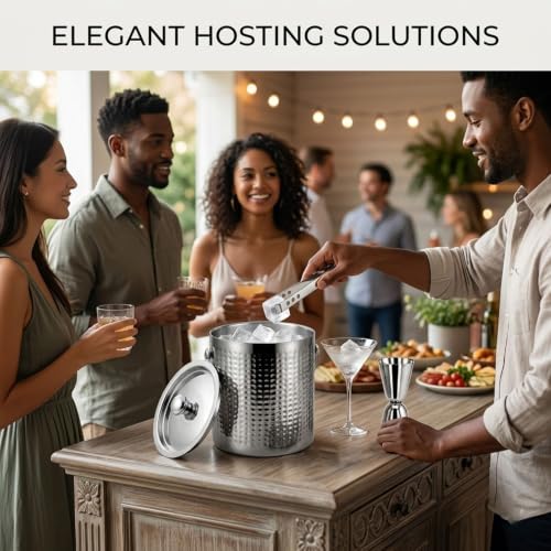 Image of FINALITY Stainless Steel Double Walled Insulated Ice Bucket (SILVER POLISH BIG RIBBED)