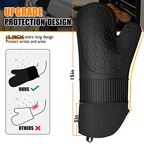 Oven Mitts And Pot Holders Kitchen: 550℉ Heat Resistant Silicone Oven Gloves With Pot Holders Set - Extra Long Quilted Oven Mitt And Large Hot Pads Set Washable Mittens For Kitchen Cooking Baking #TOP4