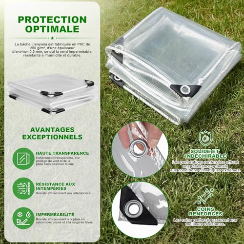 Bâche transparente avec œillets étanche et indéchirable pour l'extérieur - 4