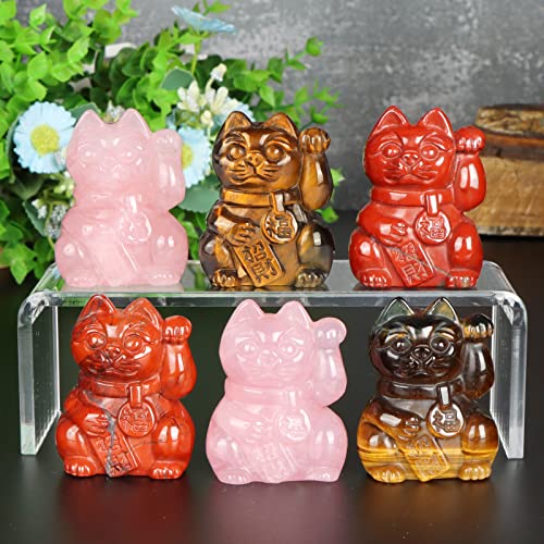 Smq Tiger Eye Crystal Lucky Cat Statue Figurine Maneki Neko,Hand Carved Gemstone Feng Shui Fortune Money Cat Animal Carvings For Greater Fame And Successful Career #TOP6