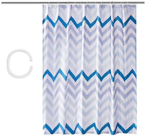 Image of Amazon Basics Bathroom Shower Curtain, Water Resistant Fabric with Weighted Hem, Grommets & Hooks, Machine Washable, 72 inchx72 inch, Blue Ombre Chevron
