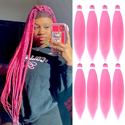 Leeven 8 Packs Pre Stretched Braiding Hair 26 Inch Yaki Texture Pink Brading Hair Extensions for Box Braids Kanekalon Hair Fiber Crochet Hair Extensions for Braiding /26 Inch Pink#