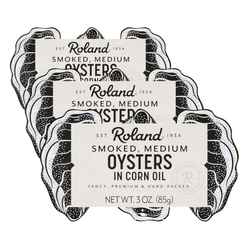 Roland Foods Premium Naturally Smoked Medium Oysters in Oil, Wild Caught, 3 Ounce, Pack of 3