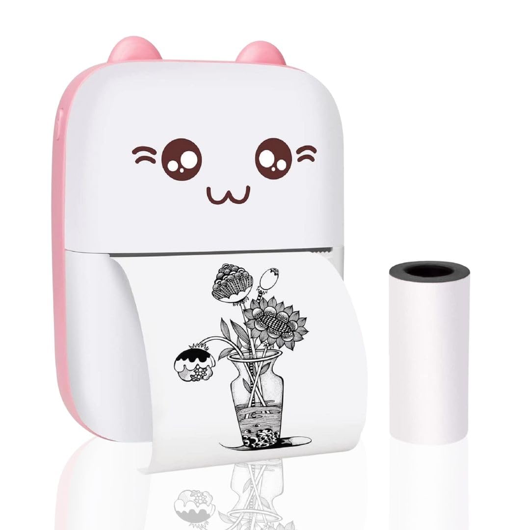 aanha Mini Printer, Wireless Bluetooth Mobile Printer, Thermal Printer for Picture Photo Label Memo with USB Cable for Study/Android/iOS Smartphone - Pink-picture-12