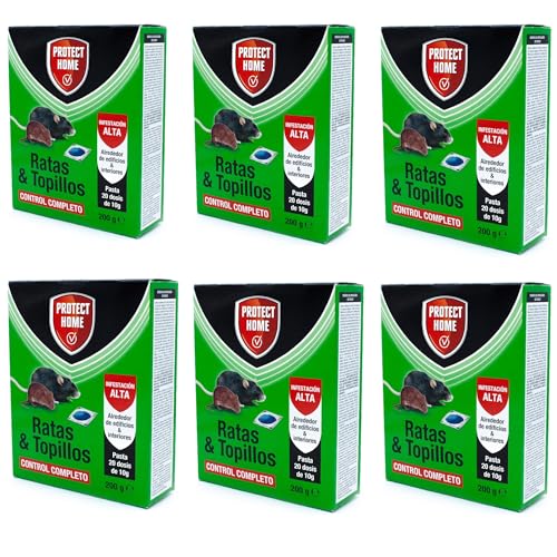 Genérico Raticida en Pasta para Ratas y topillos 200g - Protect Home. 20 dosis de 10g. Infestacion Alta. Control Completo. Listo para Usar. (6, .)