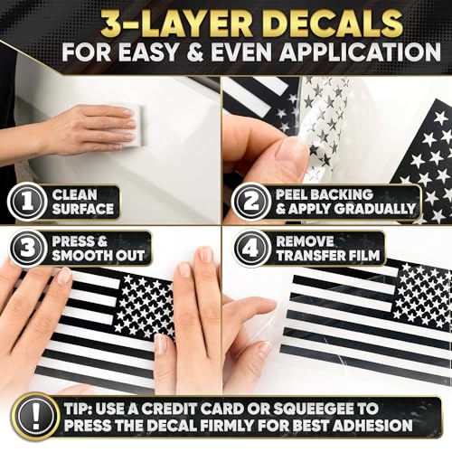 Image of Transparent Black American Flag Vinyl Decal for Car - 1 Pair 5 inchx3 inch | Matte Black Finish, Reverse Pair | UV-Proof, Waterproof US Flag Stickers | Patriotic Decals for Truck, SUV, Motorcycle, Laptop