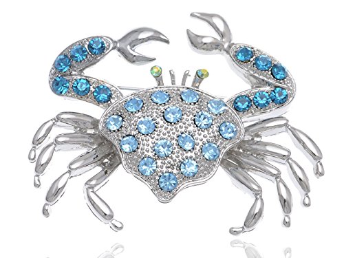 Image of Alilang Silvery Tone Rhinestones Nautical Ocean Sea Crab Brooch Pin