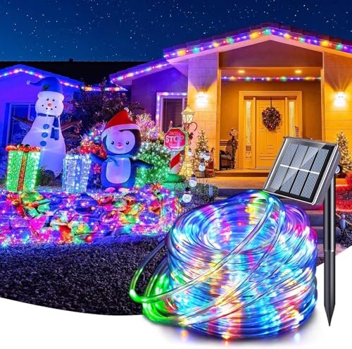 Kousee Solar-LED-Lichterkette für den Außenbereich, IP65 wasserdichtes Seillicht, Solar-Dekorationslichter mit 8 Beleuchtungsmodi, Seil-Lichterkette für Garten, Baum, Party, Weihnachtsdekoration