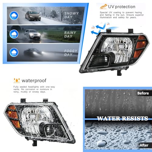APSVE 2Pcs Headlight Assembly Compatible with 2009-2020 Nissan Frontier Truck Headlights Headlamp Driver Passenger Side, Black Housing Amber Corner by APSVE - Image 7