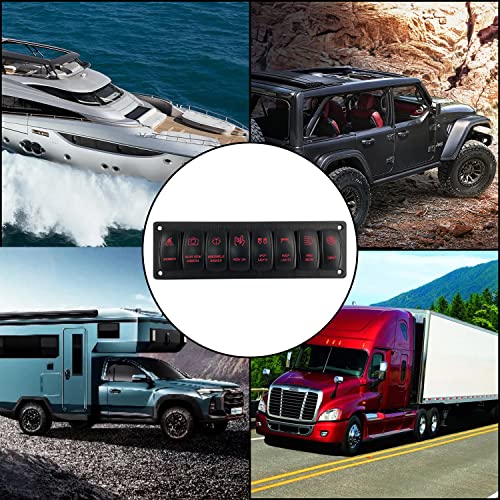 Image of 8 Way Custom UTV Rocker Switch Panel with Mount Bracket Red Backlit Pre-Wired Toggle Switch Panel for Automotive Marine Yacht SXS Side by Side Can Am IP66 Waterproof