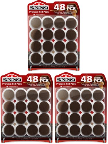 Image of Felt Furniture Pads X-PROTECTOR - 48 Premium Floor Protector Chair Felts for Feet Wood Floors Best Hardwood Protect Your Hard Floors! (Brown) (Pack of 3)
