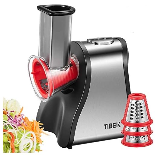 Tibek - Picadora eléctrica de cocina de 200 W, rallador eléctrico con 5 accesorios y amplio tubo de alimentación para picar / cortar / mezclar alimentos (queso / cebollas / Pesto ensalada / zanahoria)