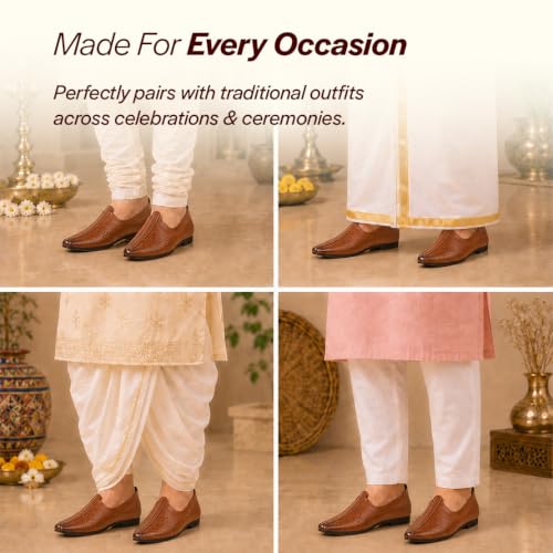 Image of FAUSTO Mens Laser Cut Ethnic Slip On Wedding Juttis and Mojaris | Festive Ethnic Dress Shoes