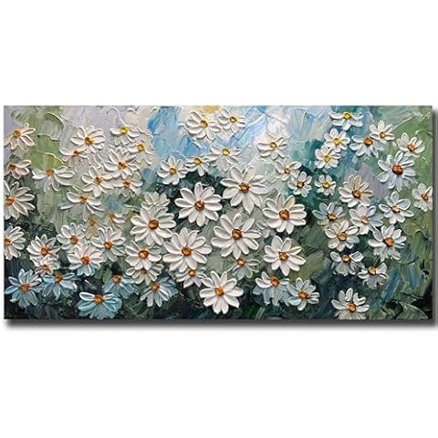 Yotree Paintings, 24x48 Inch Paintings Oil Hand Painting Blue White Painting 3D Hand-Painted On Canvas Abstract Artwork Art Wood Inside Framed Hanging Wall Decoration Abstract Wall Art Cover