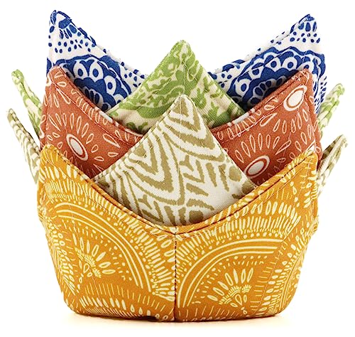 ROGITU Cotton Microwavable Bowl Cozy, Microwave-Safe Hot Bowl Holders, Soup Bowl Cozy Bowl Hot Pads...