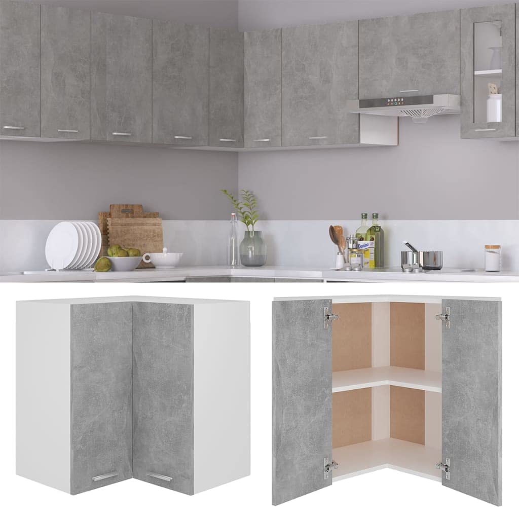 Tomostar Meuble d'angle Haut de Cuisine, Armoire Suspendue Cuisine Armoire d'angle Suspendue Lyon Gris béton Bois d’ingénierie 57 x 57 x 60 cm