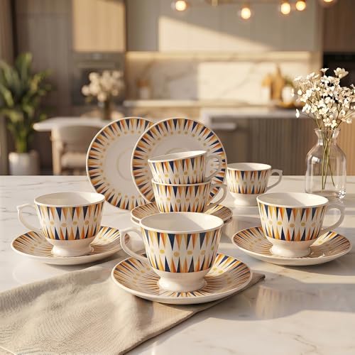 Image of UPC Premium Bone China Cup & Saucer Set (6 Pieces) | Elegant Solid Color Tea Coffee Cups | Lightweight, Durable & Glossy Finish | Ideal for Home, Office & Gifting