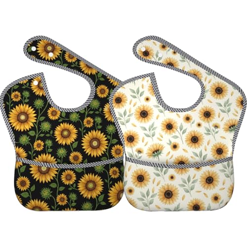 Image of Qwalnely Cute Bibs 2Packs for 6-24 Months Washable Fabric Waterproof