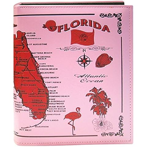 Rockin Gear Florida Photo Album Large Leather Embossed Florida Map Souvenir and Gift Photo Album Holds 200 Photos 7" x 9" Pink Cover
