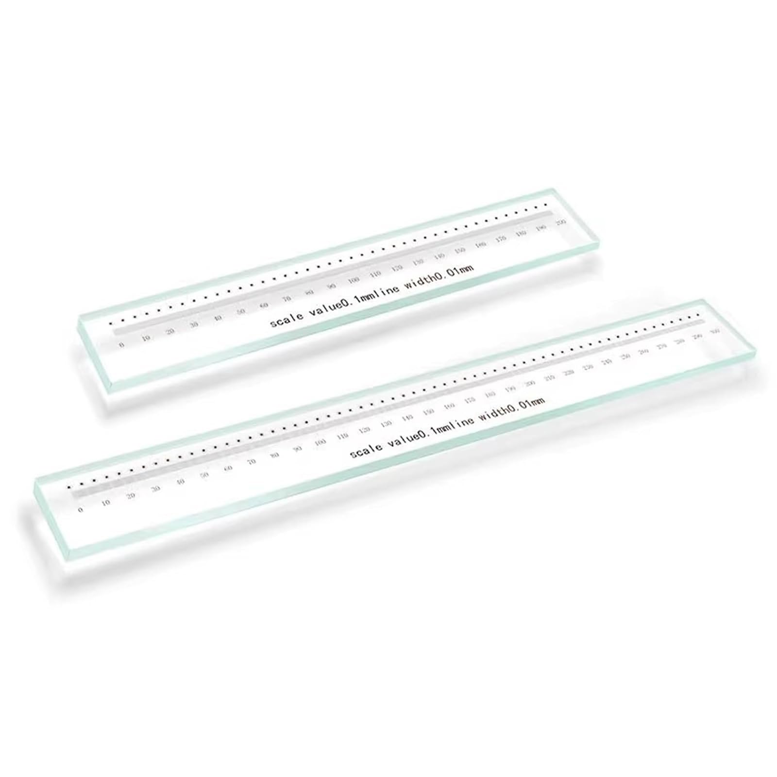 Regla lineal de vidrio, hoja calibración posicionamiento para microscopio | Alta precisión, escala 0,01mm, exactitud ,5μm, para microscopios de medición, proyectores de perfiles(200mm)