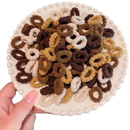 500 PCS Multicolor Cotton Hair Ties, Small Seamless Kids Hair Ties – Soft No-Crease Baby Hair Elastics for Girls, Kids & Toddlers, Gentle Ponytail Holders for Thin & Thick Hair. (BROWN)
