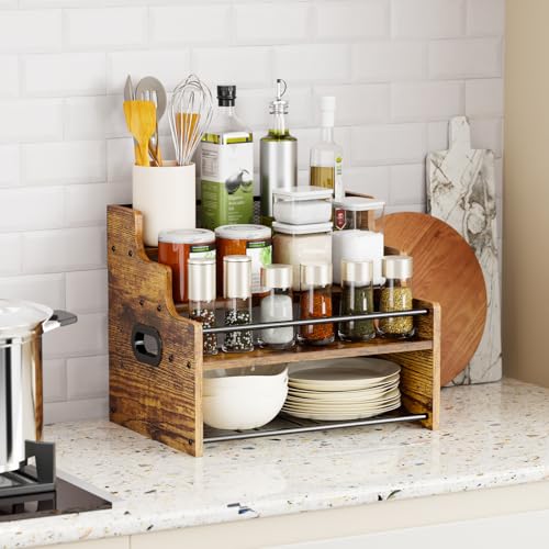Image of KLM 4-Tier Liquor Bottle Display Shelf,Rustic Brown Bottle Organizer