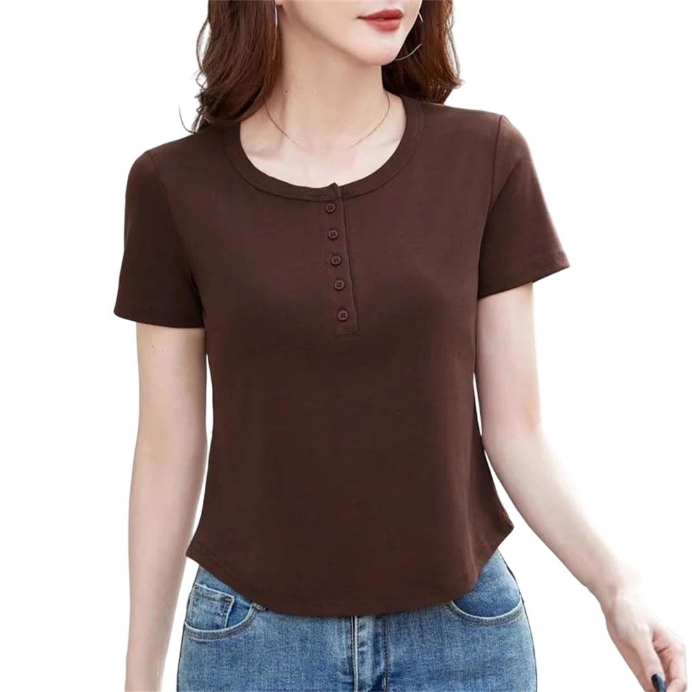 Camiseta básica de verano con cuello redondo y manga corta para mujer, diseño simple, esencial para uso diario