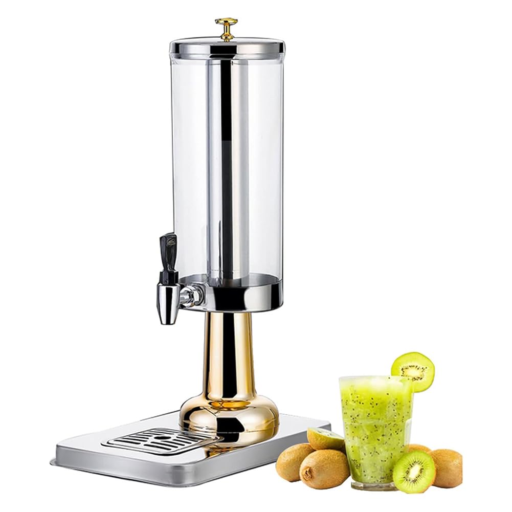 MYUYEE 3L Beverage Dispensers For Parties, Transparent Drinks Dispenser With Stand, Iced Drink Server With Spigot, Clear Plastic Juice Container For Banquet (Gold)