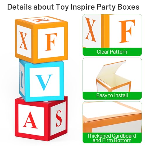 HYMENEX 6 Pcs Custom Letter Toy Inspire Party Boxes, Colorful Personalized Letter Boxes 11.8 x 11.8 Inch Party Favor Box with 52 Pcs Letter Cutouts for Birthday Photo Block Props School Decorations by HYMENEX - Image 3