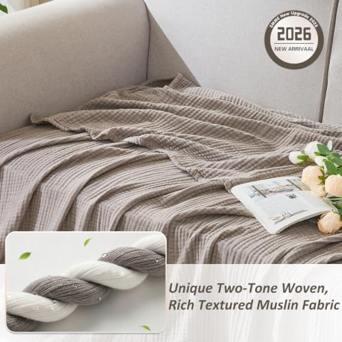Image of EMME Muslin Cotton Blanket Adults Heather Brown Queen 90 inchx90 inch