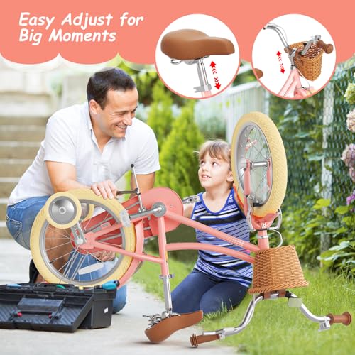 Image of 67i Girls Bike with Training Wheels 12 /14 /16 /20 Inch, Toddler Girl Bicycle for Ages 3-12, Bicicleta para Ninas with Basket, Bell, Adjustable Seat & Handlebar, Padded Seat, Chain Guard