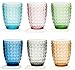 Bicchieri Acqua Colorati In Vetro, Lavabili in Lavastoviglie, Tumbler Colorati Vetro modello HERITAGE mix 6 Colori, Blu , Azzurro, Rosa, Grigio, Giallo, Verde
