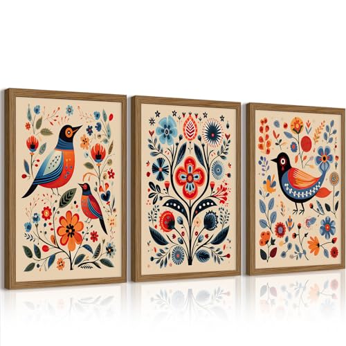 Scandinavian Folk Wall Art Nodic Flower Canvas Wall Decor Norwegian