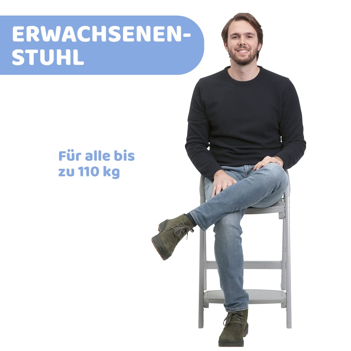 Chicco Crescendo Lite Entwicklungshochstuhl für Kinder von 6 Monaten bis 110 kg, 3 Konfigurationen, umbaubar in einen Kinder- und Erwachsenenstuhl, verstellbare Fußstütze, kompakter Verschluss