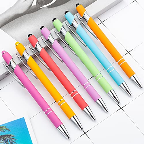 Pasisibick 12 Pieces Rainbow Rubberized Soft Touch Ballpoint Pen With Stylus Tip, Stylish, Premium Metal Pen, Black Ink, Medium Point(Pack Of 12) #TOP4