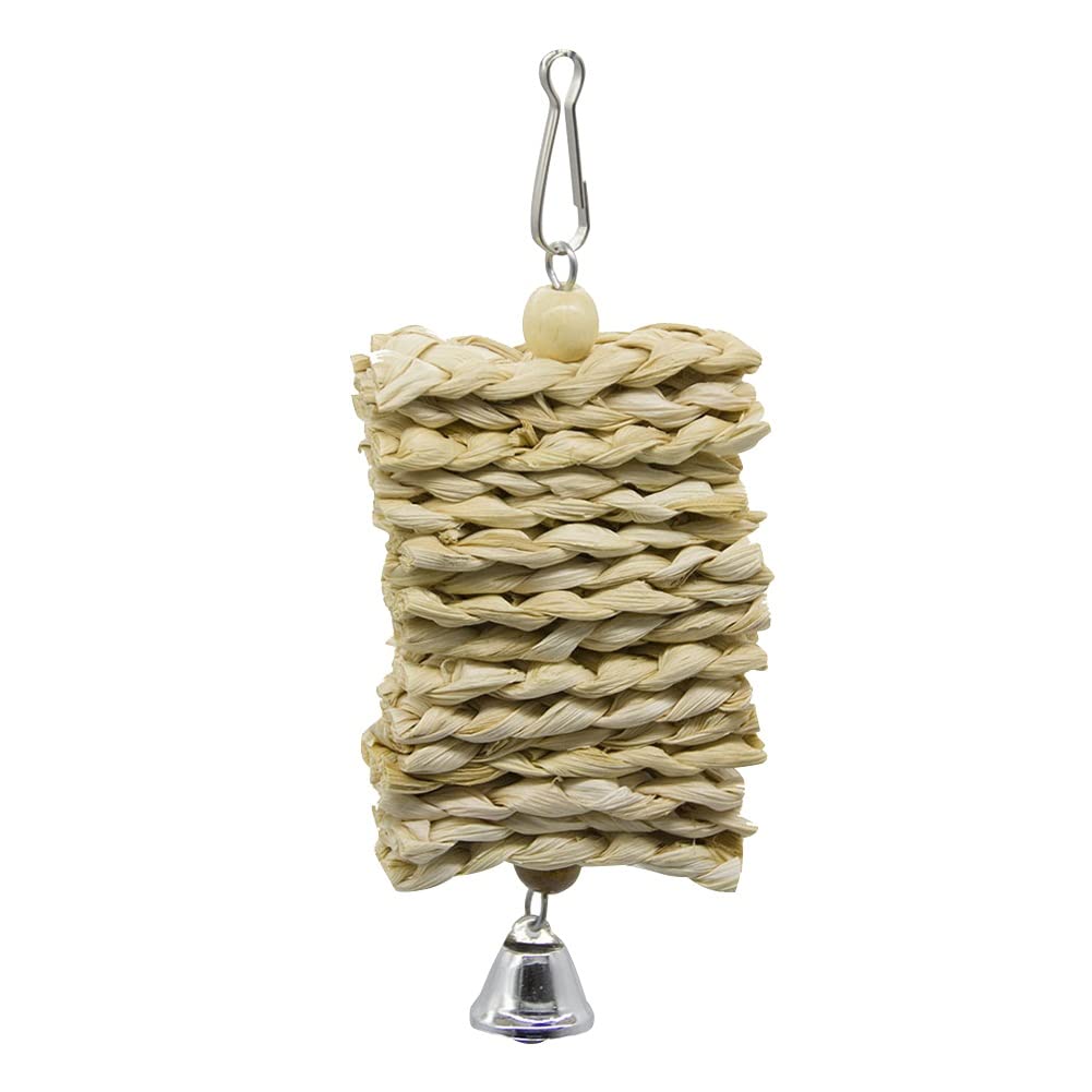 ArinkO Juguete para Masticar con Forma de Casco de maíz Natural, de Madera, para pájaros, Loros, Columpio, Escalada y mordida con Campana, Juguete para Colgar en Jaula
