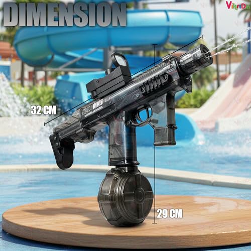 Image of VikriDA MK3 Rechargeable Electric Water Gun with LED Lights Free Extra Battery 25-32 ft Long Range Water Blaster for Kids & Adults Summer Pool Toy, Beach Water Shooter for Summer Fun