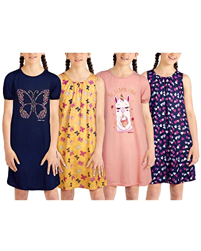 Limited Too Girls' Pajamas - 4 Pack Short Sleeve And Sleeveless Sleep Shirt Nightgown (Big Girl), Size 10/12, Llamacorn/Butterfly #TOP1