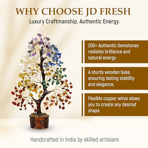 Image of JD FRESH 200 Beads Crystal Tree /7 Chakra Crystal Tree /Showpiece Good Luck and Positive Energy /Showpiece for Living Room /Natural Healing Gemstones Money Tree /Lucky Tree for Good Luck (Multicolor)
