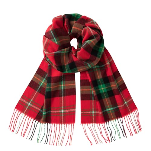 CALVIN & OLIVIA Women's Fall Winter Scarf Thick Classic Plaid Scarf Wrap Warmth Soft Oversized Cashmere Feel Scarves Camel Black Bold Stripe
