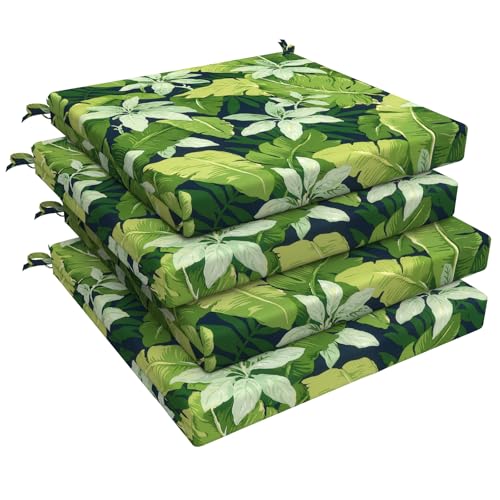 LVTXIII Outdoor Seat Cushions Set of 4 Square Corner Chair Cushions with Ties, Patio Chair Pads for Home Office and Patio Garden Furniture Decoration 19"x19"x2", Jungle Leaves