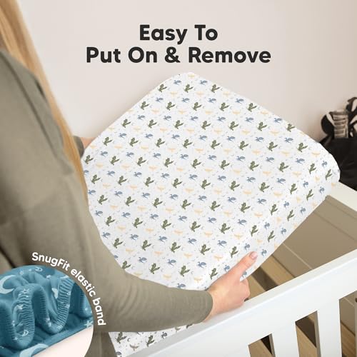 Image of 2pk Organic Cotton Crib Sheets for Boy Girl 52x28 (Dragon Tale) | Fitted Crib Mattress Sheet Neutral, Breathable Cover for Baby Bed Set, Toddler Mattress, Soft & Cute Prints