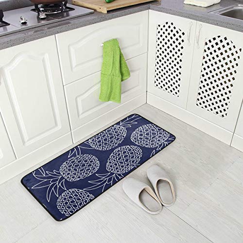 Kitchen Rugs Pineapple Fruit Navy Blue Design Non-Slip Soft Kitchen Mats Bath Rug